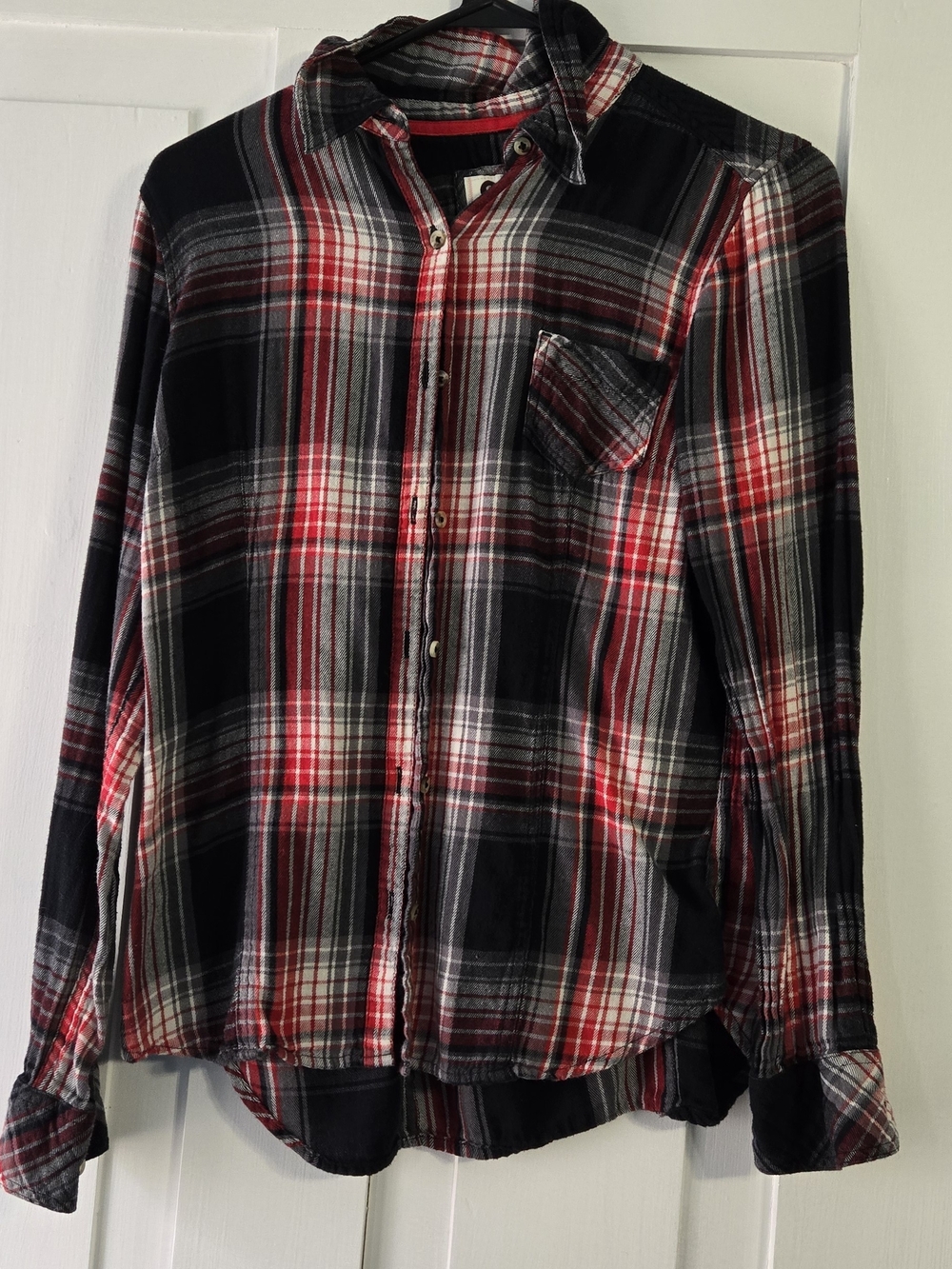 SO Girl's Large Red, Black and Gray Plaid Button-Down Shirt